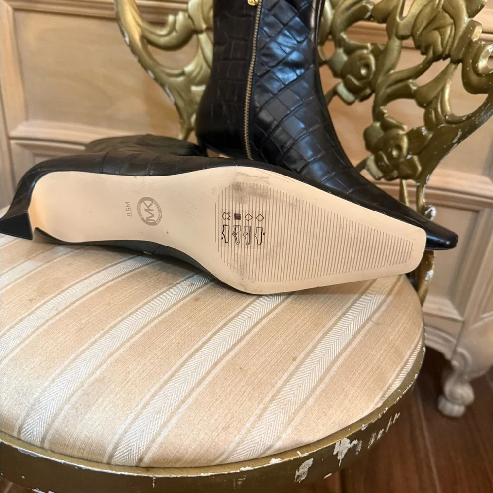 Michael Kors Black Croc-Embossed Ankle Boots - Picture 3 of 4